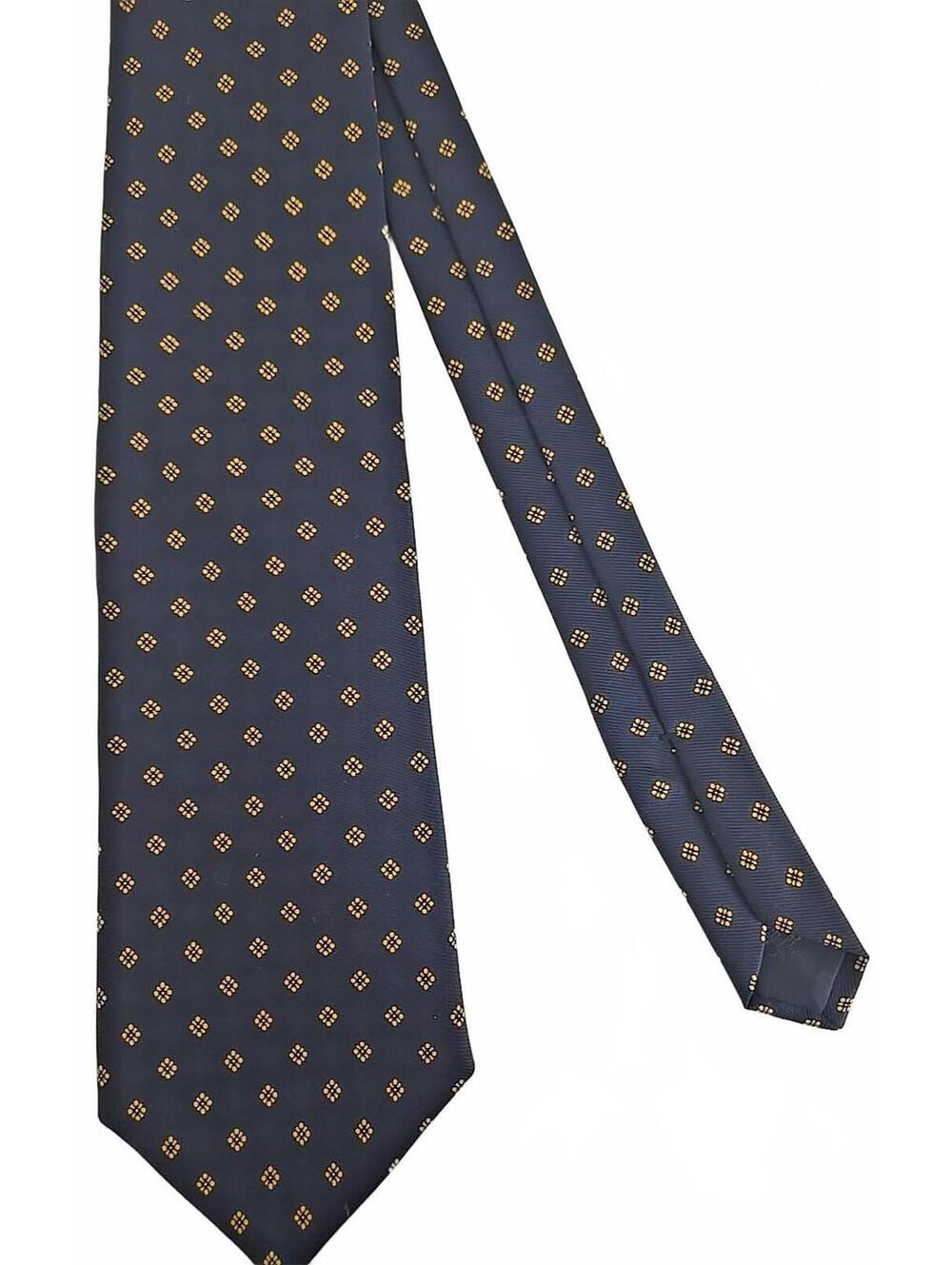 Brooks Brothers Makers Silk Tie Vintage Navy Yellow Dot Print US Made Classic